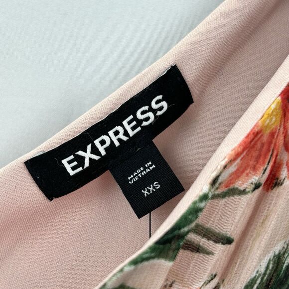 Express Floral XXS Tropical One Shoulder Wrap Ruffle Romper Vacation Travel Zip - Picture 8 of 13